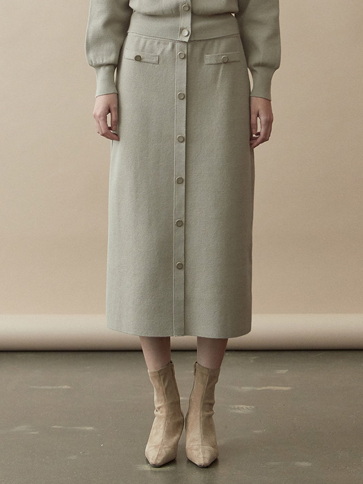 V.warm button knit skirt (beige gray)