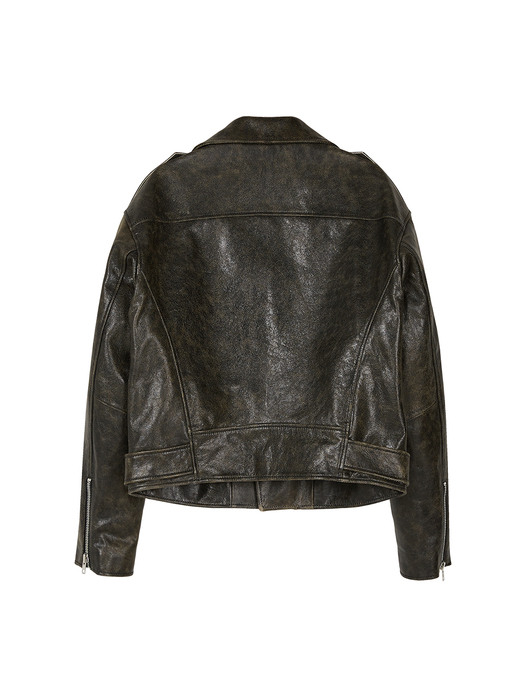 Vintage Leather Rider Jacket in Khaki Brown_VL0AJ1900