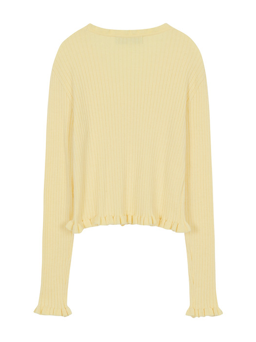 Frill V Neck Knit Cardigan in Yellow_VK0WD2700