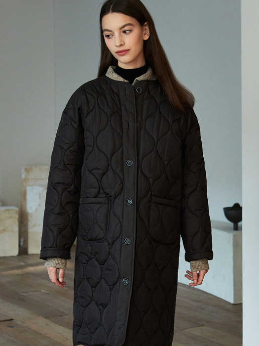 J633 long quilting jacket (charcoal)