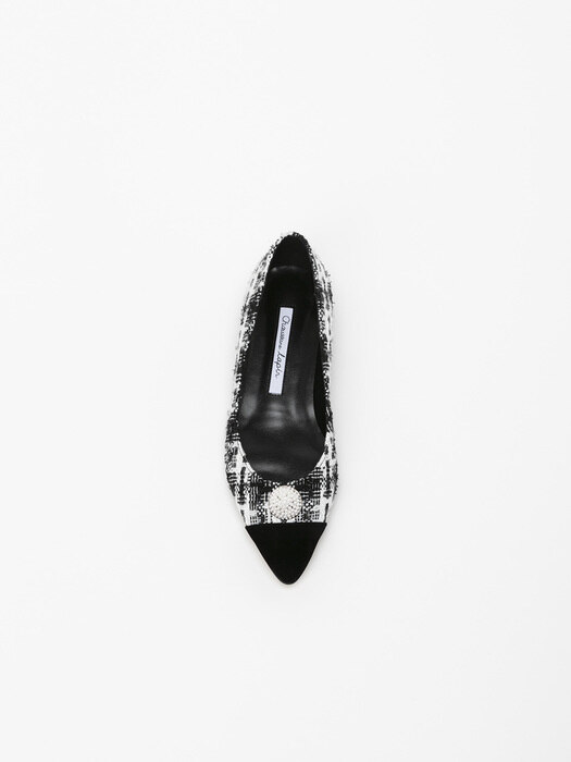 Lebois Jeweled Flat Shoes in B&W Tweed