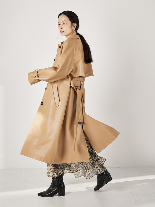 LEATHER TRENCH COAT (BEIGE)