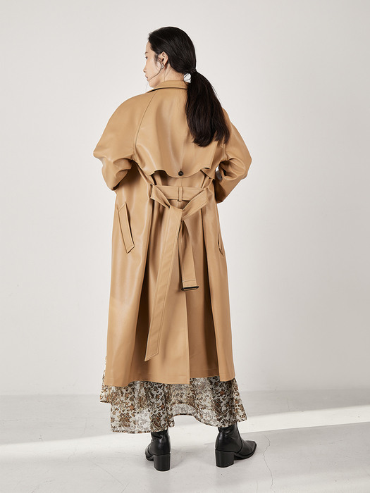 LEATHER TRENCH COAT (BEIGE)