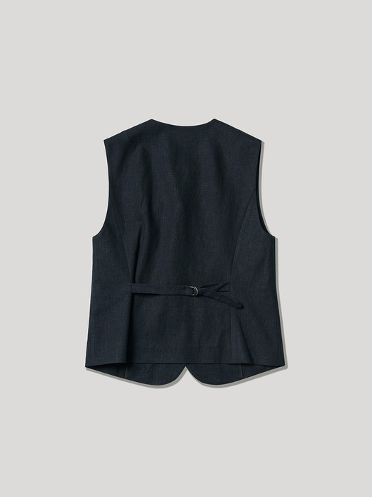 Simple linen vest_Navy