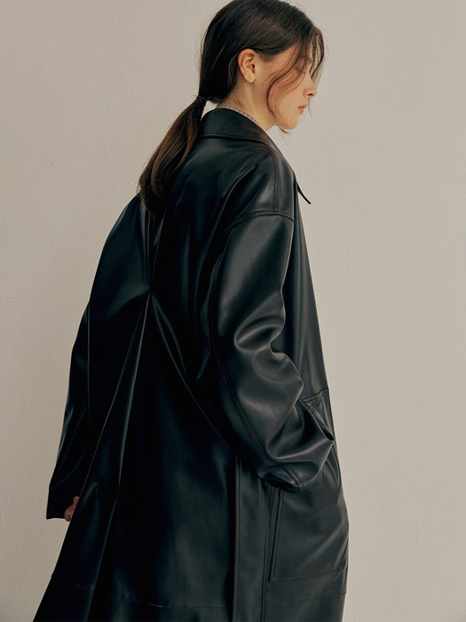 FAUX-LEATHER TRENCH COAT_DARK BROWN