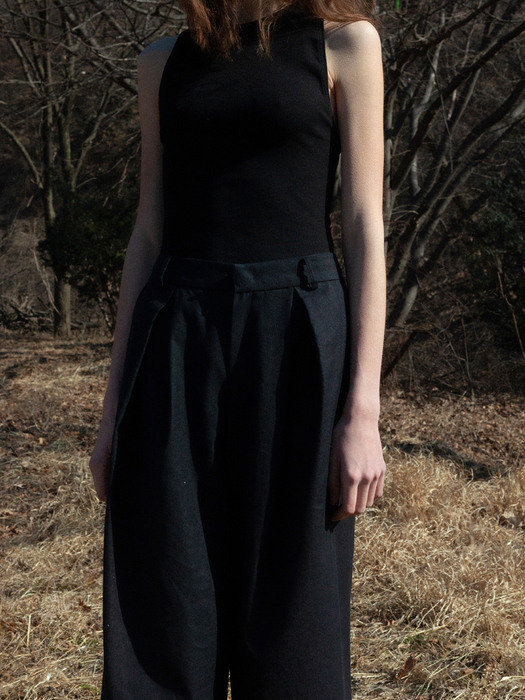 Pleated Wide Pants_Black [YC35601_BK]