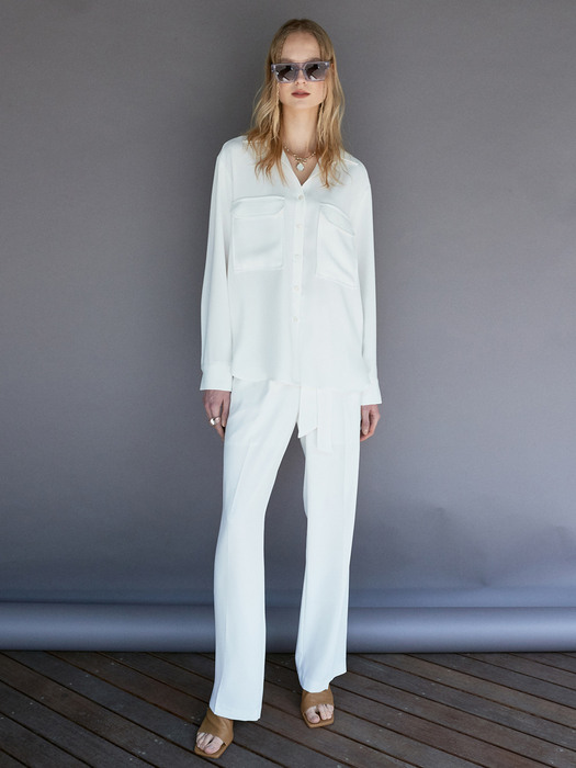OU601 (SET) pocket loosy blouse+loosy long slacks (off white)