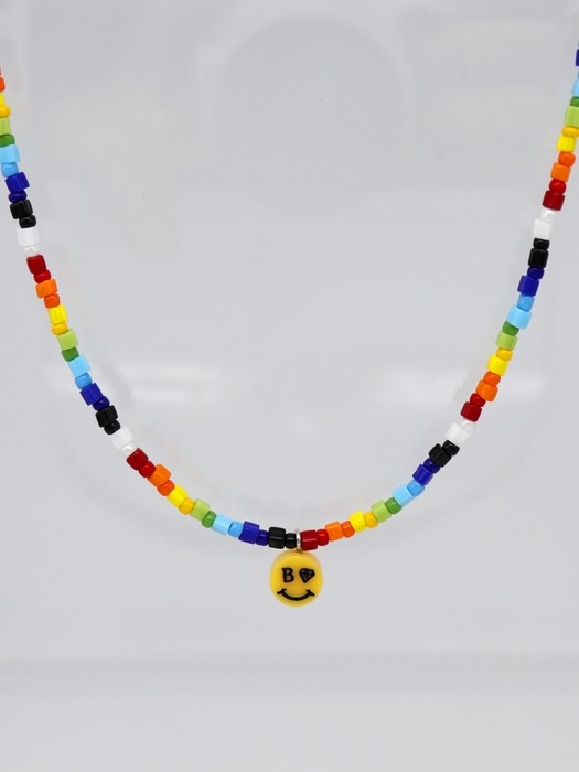 Smile pendant point square beads Necklace 스마일 팬던트 레인보우 사각비즈 목걸이