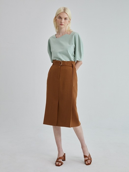 belted slit midi skirt JWSKLE0100