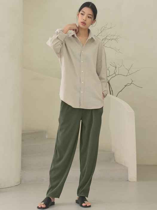 cool pleats banding pants [oversize fit]_khaki_남녀공용