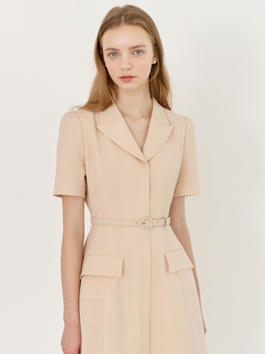 [미전시]ITZEL Pocket detail A-line dress (Light pink beige)