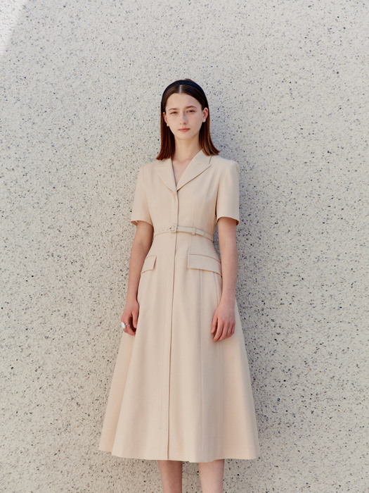 [미전시]ITZEL Pocket detail A-line dress (Light pink beige)