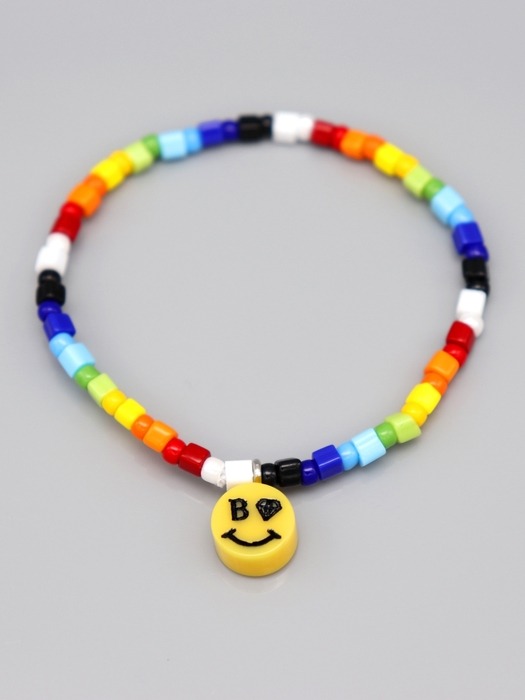 Smile pendant point square beads Bracelet 스마일 참 포인트 레인보우 사각비즈 팔찌