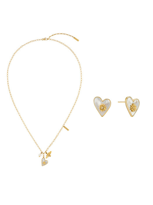 TATIANA타티아나][2SET] Nacre Flower Heart Necklace Earring SET_SE0147