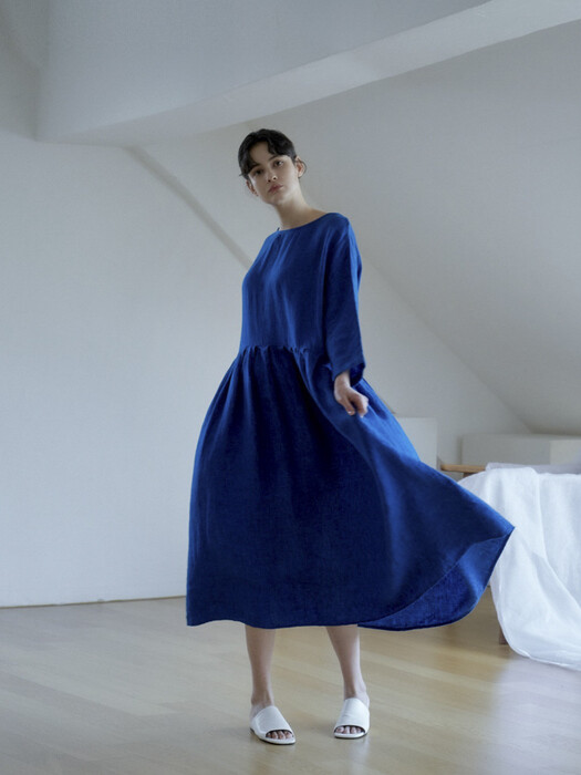 [Euro Linen100%]Belgium linen dresses - blue