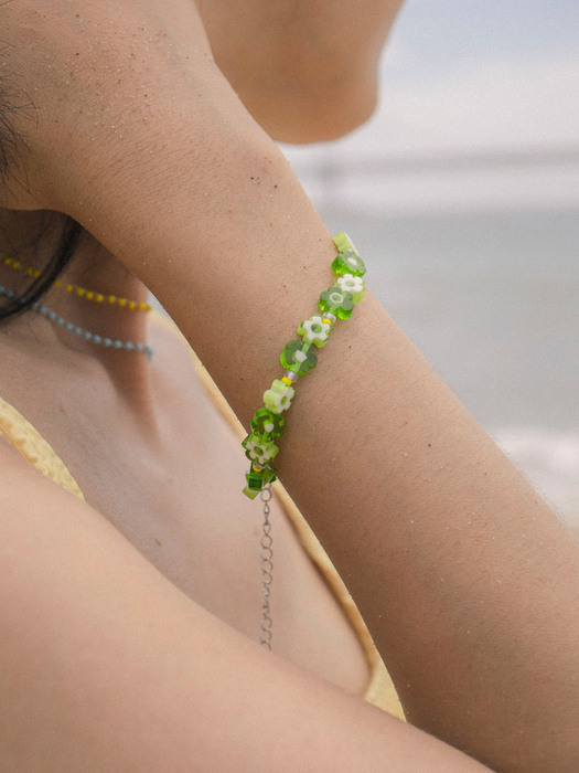 Green flower glass bracelet & anklet