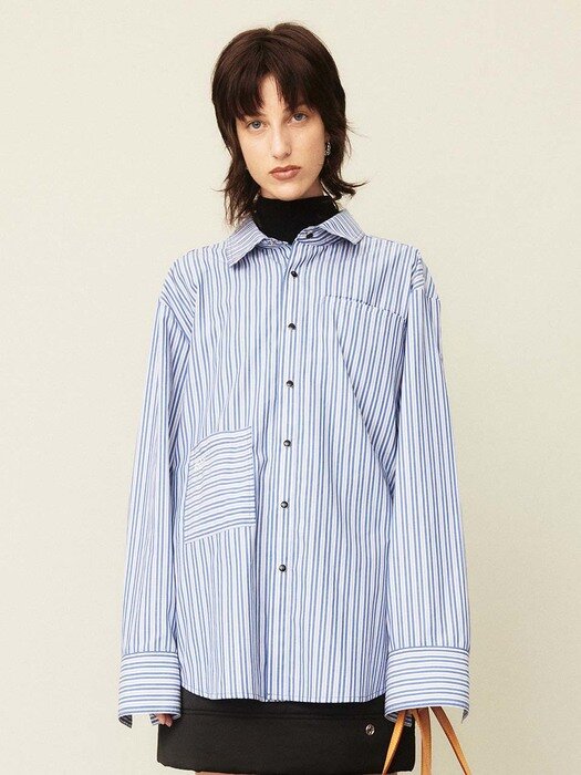 Stripe Oversized Shirt Blue