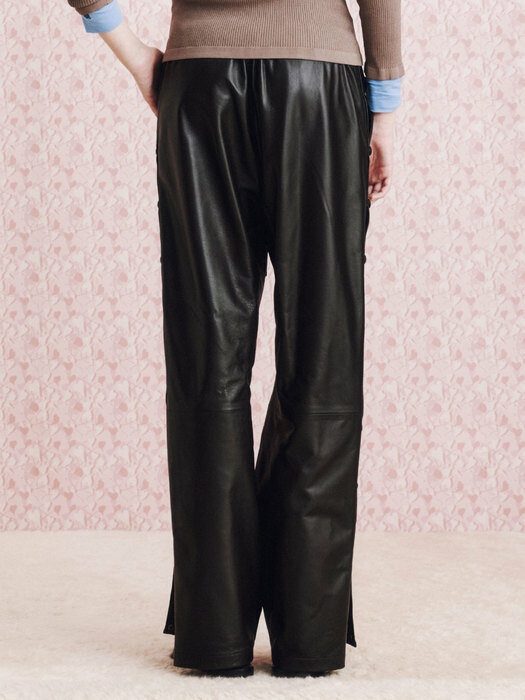 BECKY BROWN LEATHER SIDE BUTTON PANTS