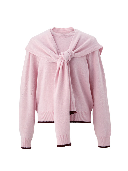 Color block muffler pullover - Pink