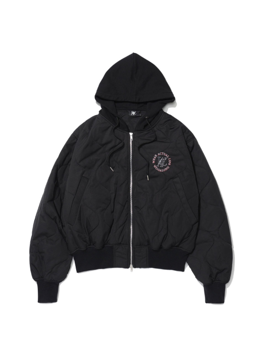 Quilted hooded jacket - BLACK