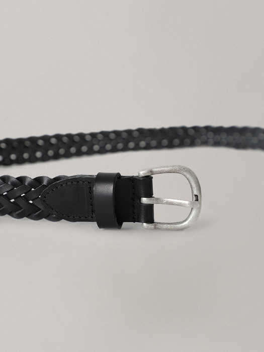 Braided leather belt (Black)