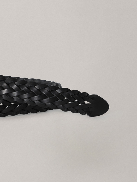 Braided leather belt (Black)