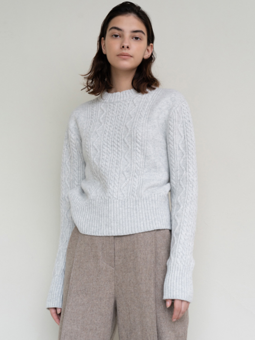 CABLE PULLOVER KNIT (L/GREY)