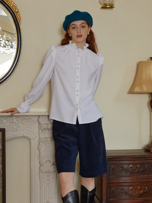 WHITE FRILL PEARL BLOUSE