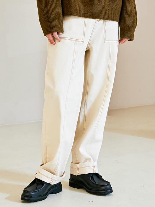 FRONT SEAM CARPENTER TWILL DENIM PANTS CREAM