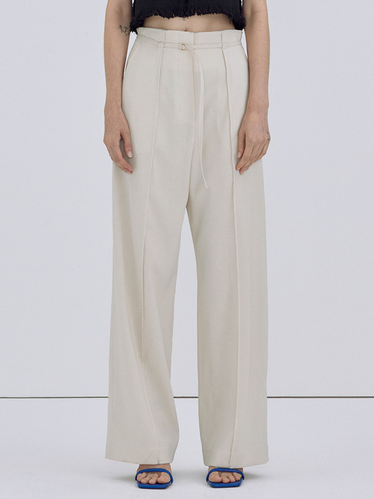 Belted High Waist Trousers_Cream