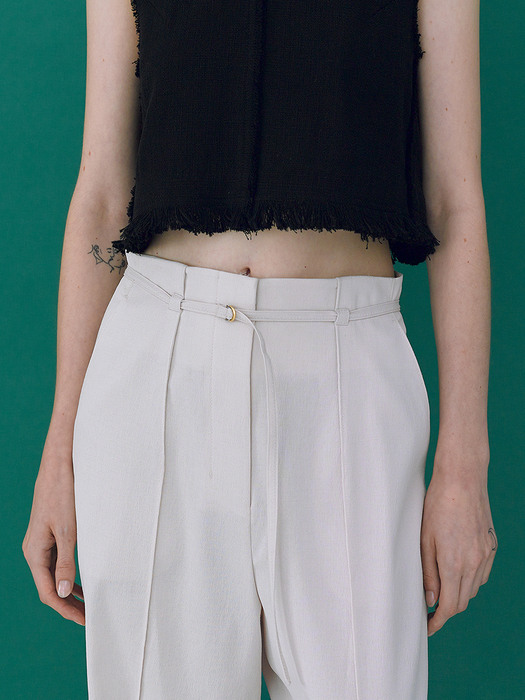 Belted High Waist Trousers_Cream