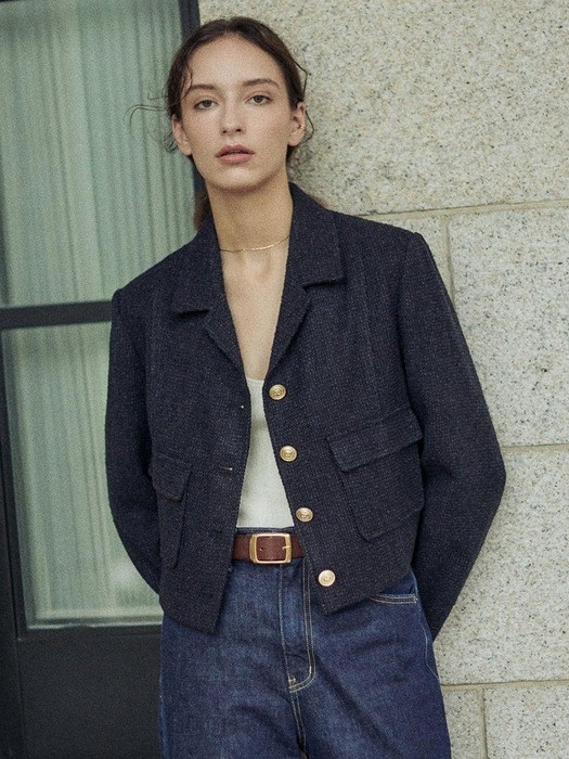 Tweed Collar Jacket NAVY