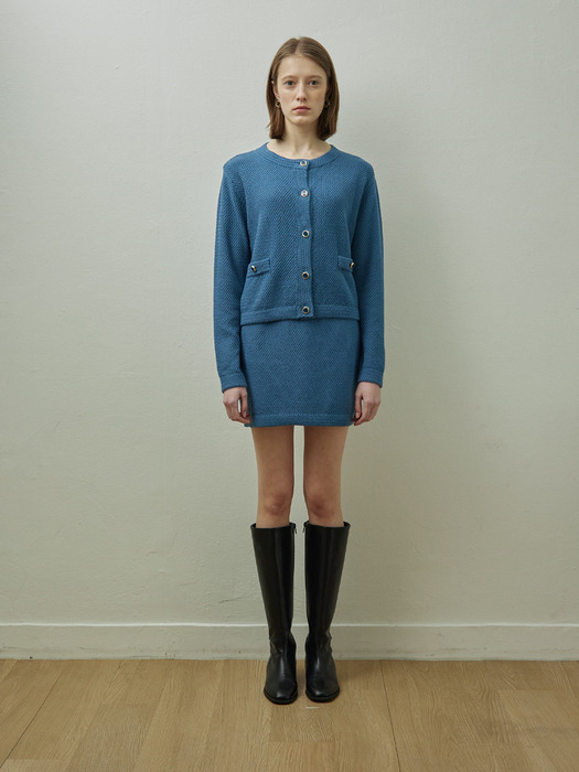 Tweed mini knit skirt_BLUE
