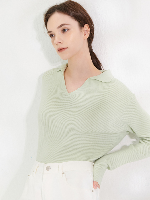RIBBED COLLAR KNIT MINT