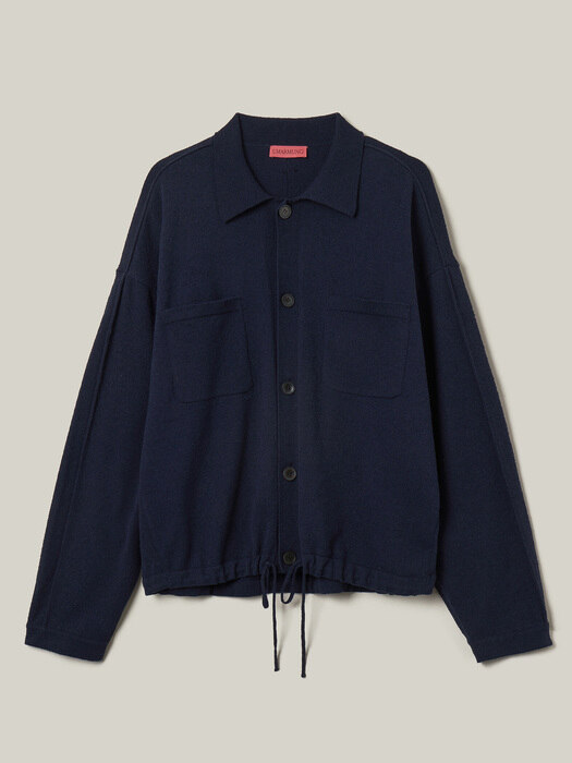 [SET] French linen cotton boucle coach jacket / half-pants_Navy