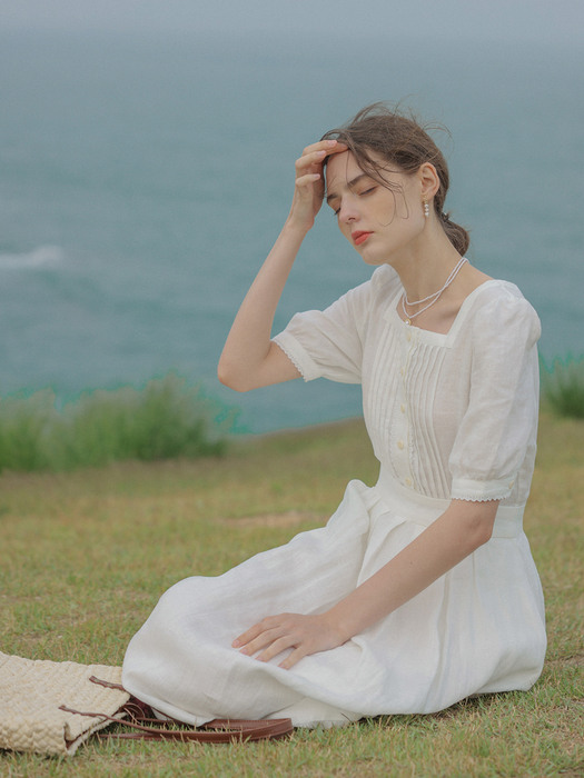 ELISE square neck linen dress_white