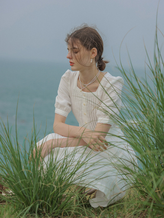 ELISE square neck linen dress_white