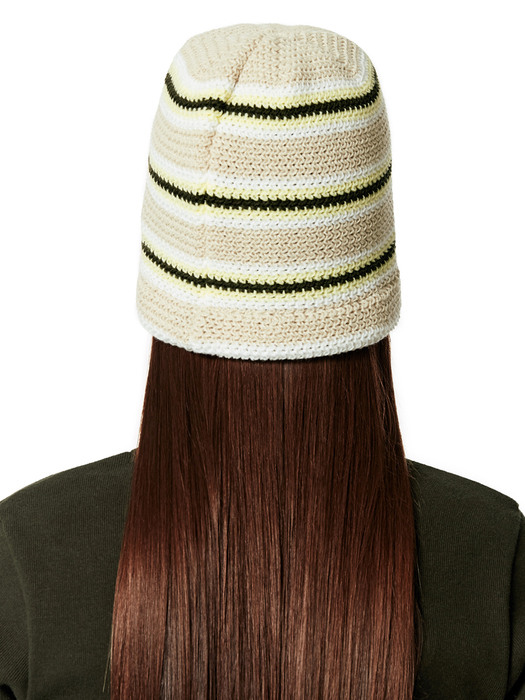 STRIPE KNIT BUCKET HAT [BEIGE]