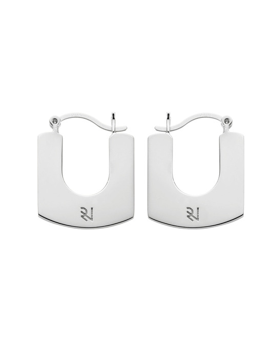 [Silver 925] square-flat french lock earrings-SILVER