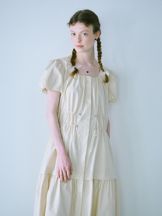 STRING SHIRRING DRESS - beige