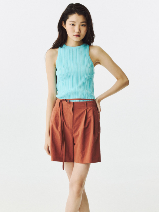 RUST BELTED TWO TUCK SHORTS