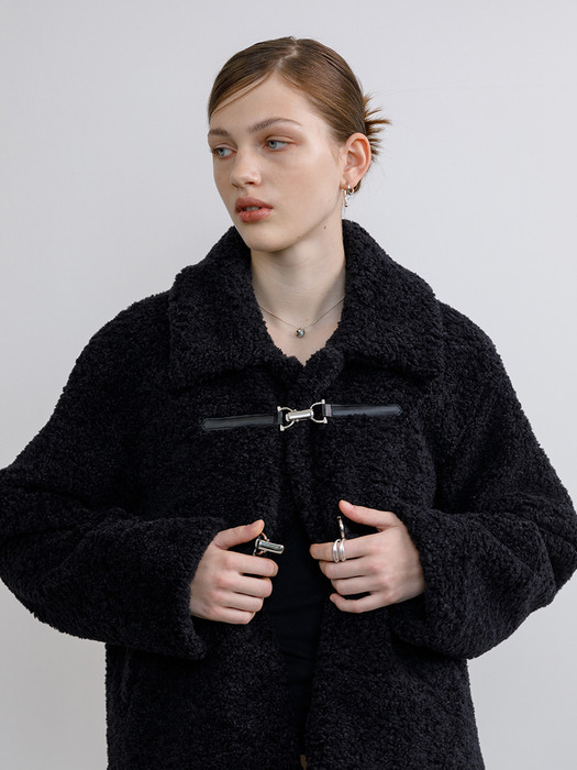 Buckle fur jacket (black)