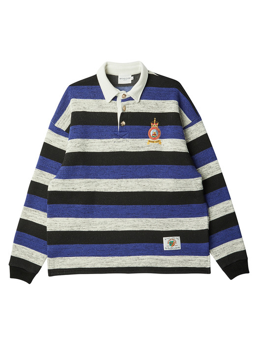 NEW PREPPY LOGO MULTI STRIPE KNIT RUGBY T-SHIRT BLUE