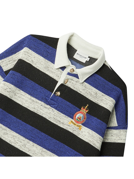 NEW PREPPY LOGO MULTI STRIPE KNIT RUGBY T-SHIRT BLUE