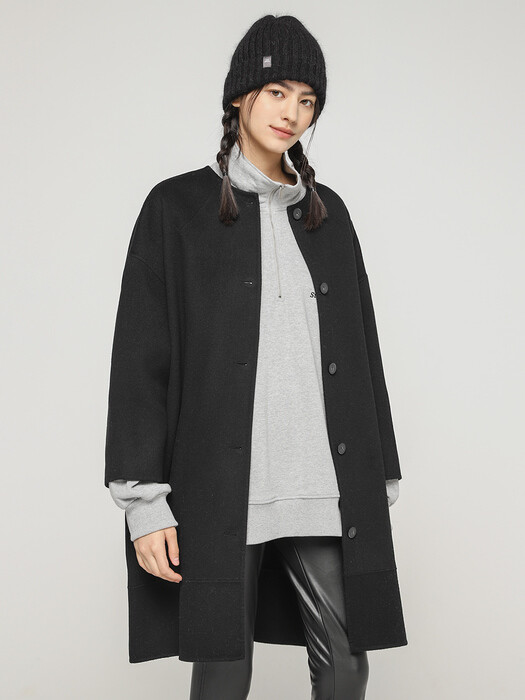 CASHMERE COLLARLESS COAT(BLACK)