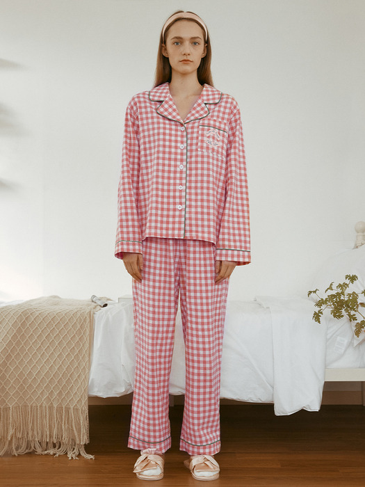 ROLAROLA X SAKI CHECK PAJAMAS PINK