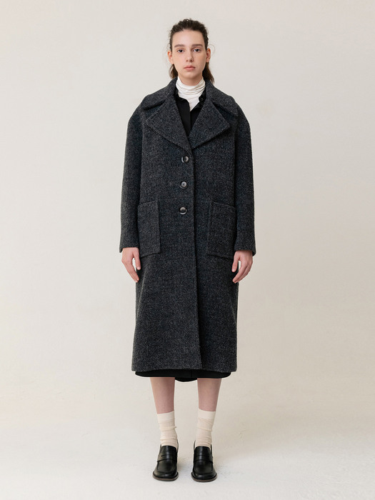 Alpaca 알파카 Wool Blended Boucle Coat Charcoal-Melange