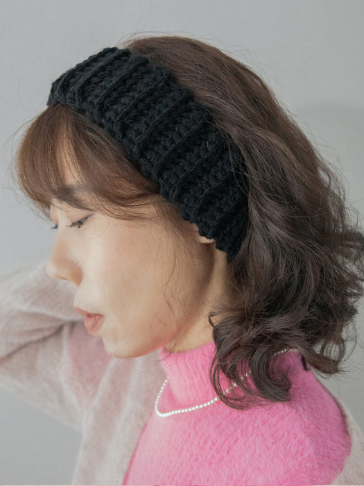 Wool blend knit ear warmer and hairband (black)