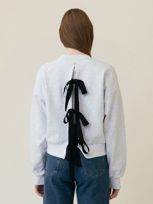 A BACK RIBBON SWEATSHIRT_WHITE GREY