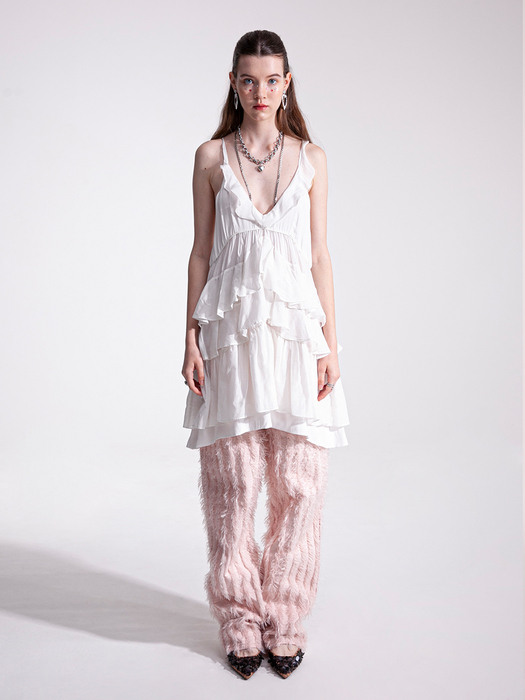 Cotton & silk tiered mini dress in white